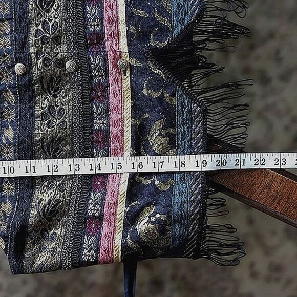 Vtg 90s black metallic embroidered fringe vest - Picture 8 of 9